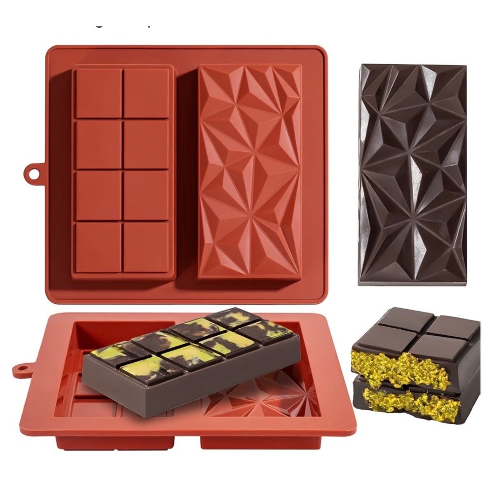 Uwillion Brown Silicone Dubai Chocolate Bar Mold 2-Pack 1 Inch New